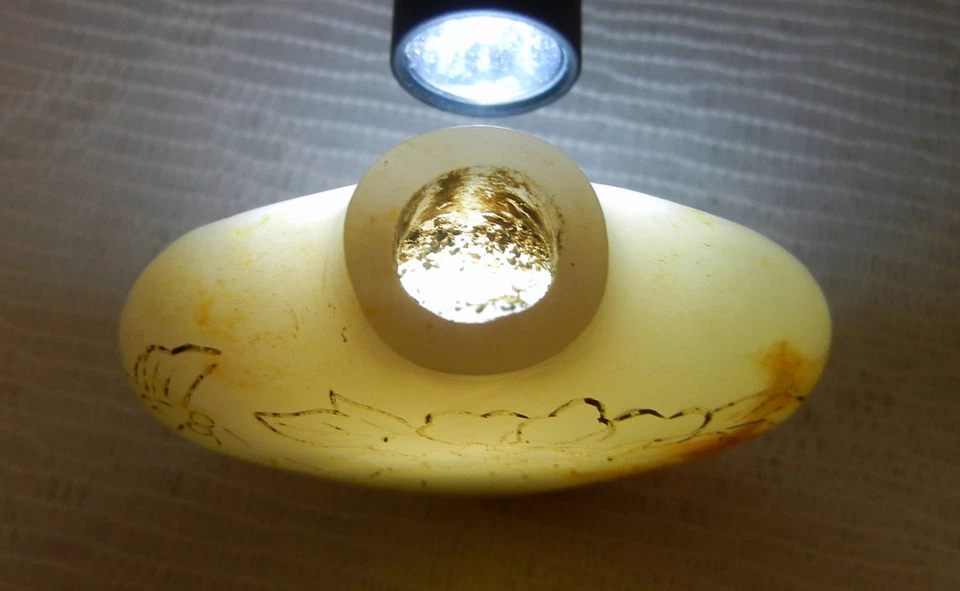 Botella de tabaco de jadeíta tallada china del siglo XIX de colección poema de mano tapa negra 2,5" Foto 4 de 4