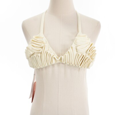 Cult Gaia NWT Carita Crochet Bikini Top Size Small in Off-White (Ivory)