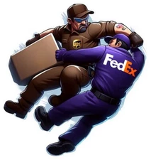 FedEx and UPS delivery guys fighting waterproof vinyl sticker - Several Sizes