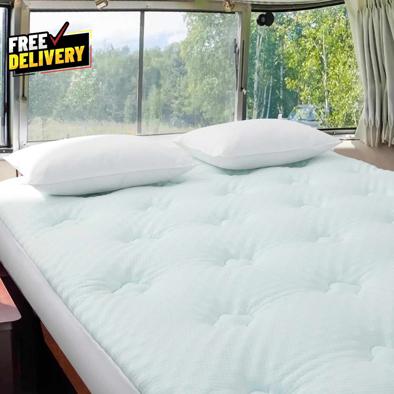 RV Short Queen Bamboo Viscose Memory Foam Mattress Topper for Camping