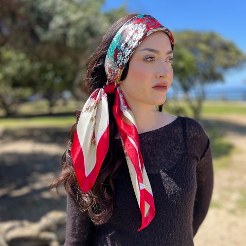 Women's Fashion Scarf or Bandana Shiny Silk Feel Head or Neck Square Tulips a... - Picture 5 of 6