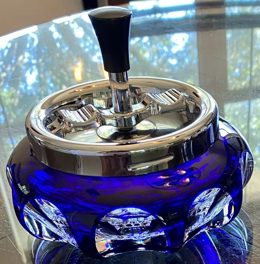 Vintage Erhard & Söhne Roulette Ashtray Heavy Cut To Clear Crystal Gem