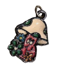 Vintage Image Mushroom Charm Pendant. Stained Glass Look Style