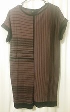 NINE WEST - PURPLE & BLACK SWEATER DRESS SHORT SLEEVE STRIPE SIZE S B3/