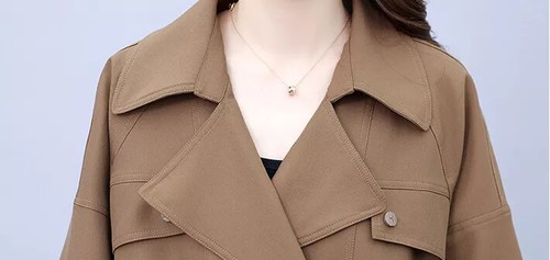 Chaqueta Gabardina Mujer Beis Marrón Doble Botonadura Corto Elegante 40982 - Imagen 5 de 7