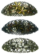 Set of 3 Large Oval Opal Beads Metal Barrettes for Women Thick Hair NM86010-1-3