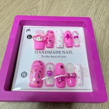 Handmade Hard Gel Press on Nail Art Kit Sz M Sanrio Barbie Star Cherry NEW