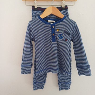 Jasper Conran Age Pjs Cotton Pyjamas Blue Striped Long Sleeved