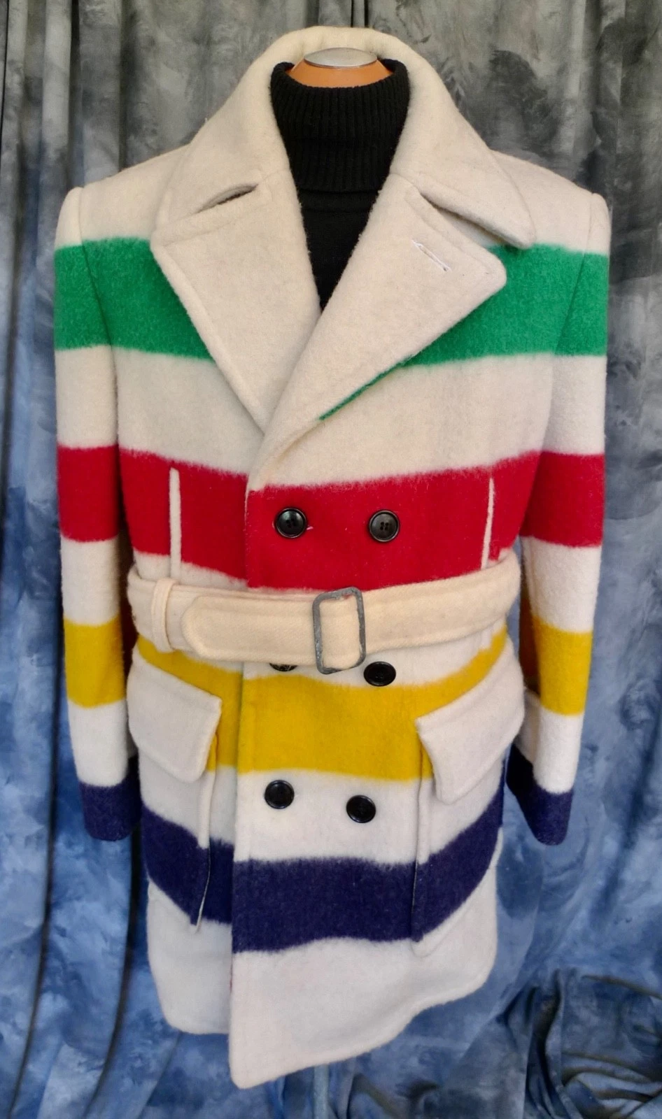 SUPERB! Mens HUDSON BAY Co HBC WOOL 4 POINT Blanket Coat Jacket STRIPED CLASSIC! - product detail image 1