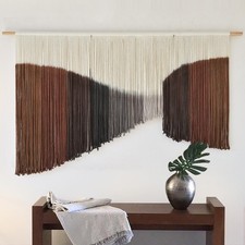 Macrame Wall Hanging Geometric Dip Dyed Brown Red Dark Brown Boho Fiber Wall ...