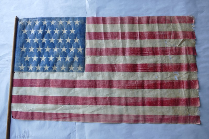 antique parade flag American 20 by 35 inch on stick printed on lennon
