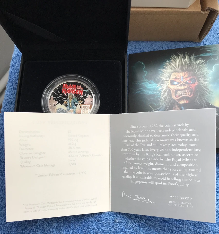 Moeda colorida Iron Maiden prata prova 1 oz Royal Mint Music Legends 2025 certificado de autenticidade 0001 - Imagem 4 de 4