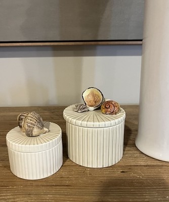 Vintage Seashell Trinket Porcelain Box Set Made In Japan Coastal Decor
