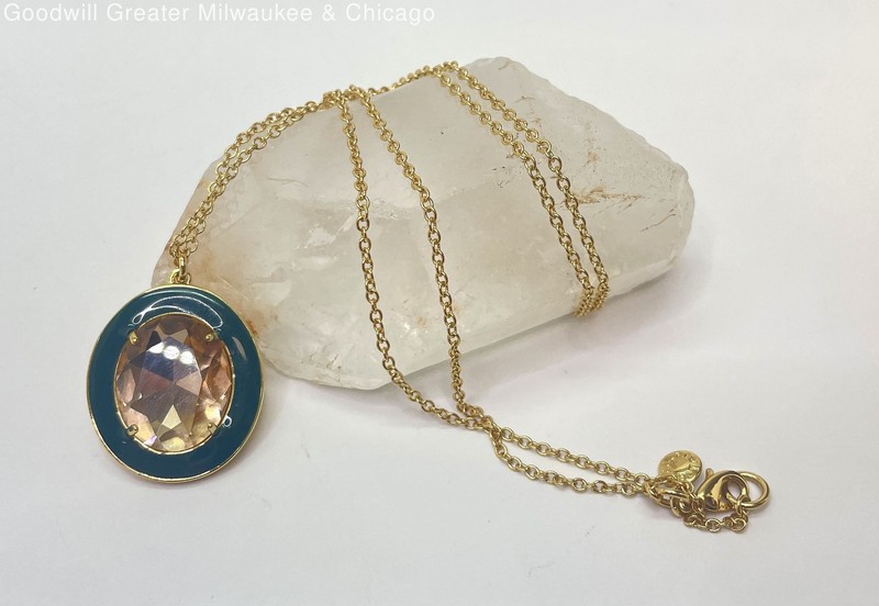 J. Crew Gold Tone Faux Pearl & Rhinestone Pendant Necklace 29.8g