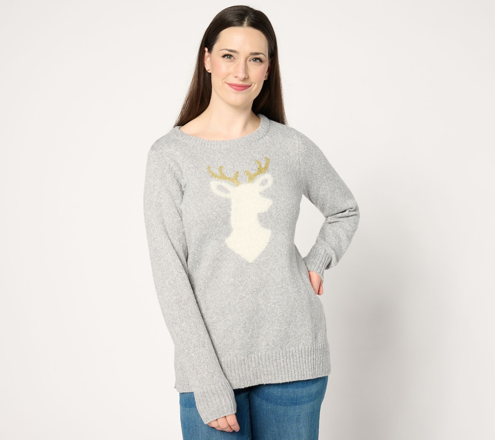 Belle by Kim Gravel Women's Top Sweater Sz L Let's Get Cozy Lurex Silver A672062