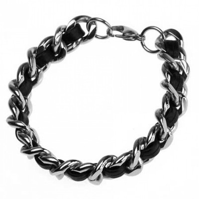 Armband aus Edelstahl & Leder, Leather, Bracelet, 23 cm