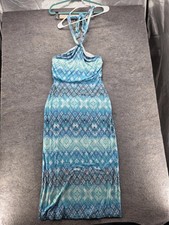 Cynthia Rowley Dress Womens L Blue Maxi Sundress Cowl Neck Strappy Lined