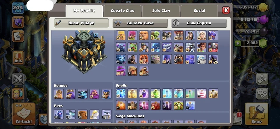TH 17 244 lvl NEAR  MAX | 100-100-80-75-50 Heroes | 6 BUILDERS | CHEAP - Image 2 of 4