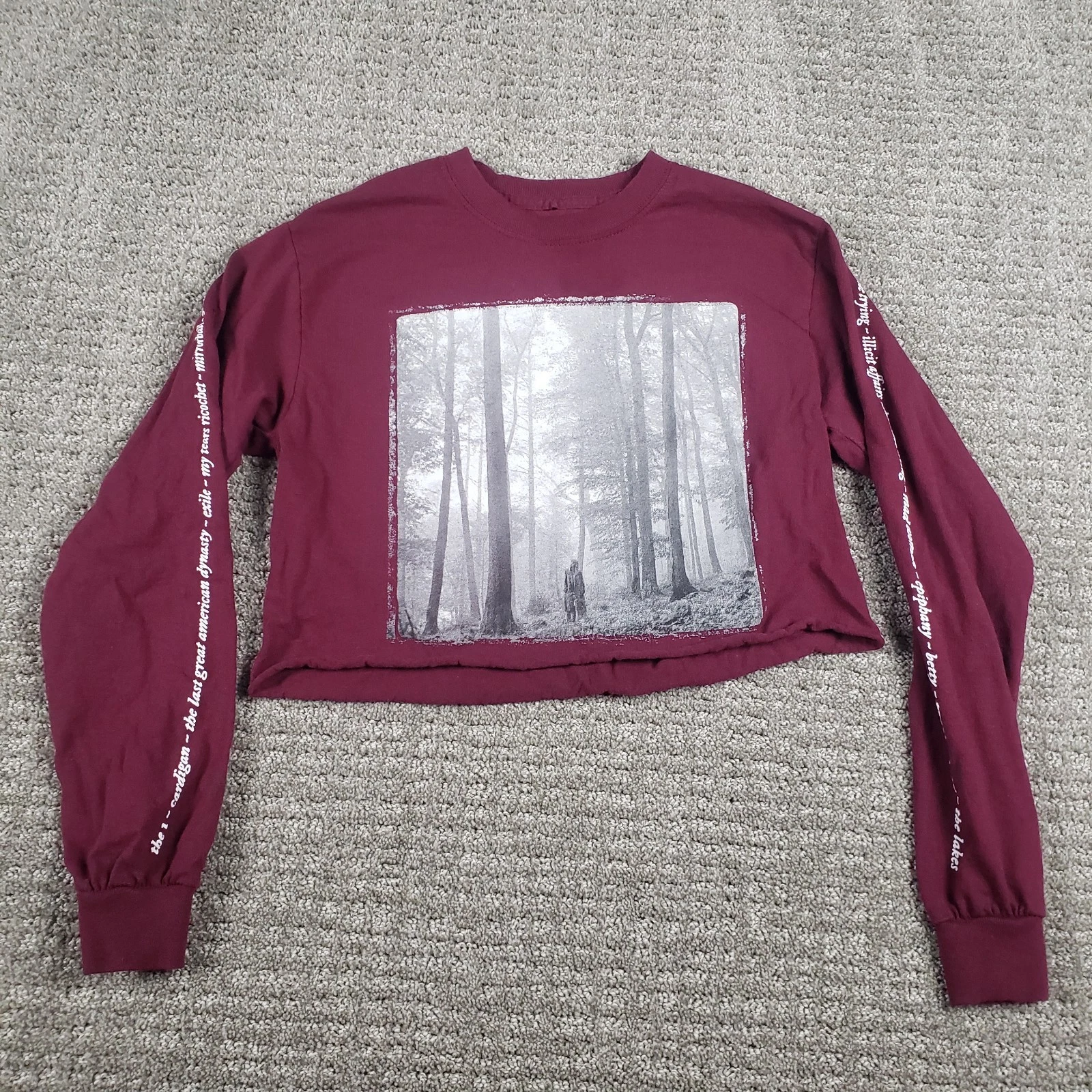 Taylor Swift Shirt Small Evermore Crop Top Maroon Long Sleeve Official Merch