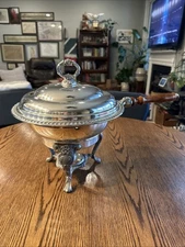 Vintage - Sheridan Taunton Silver Plated Brass Ornate Chafing Dish, Wood Handle