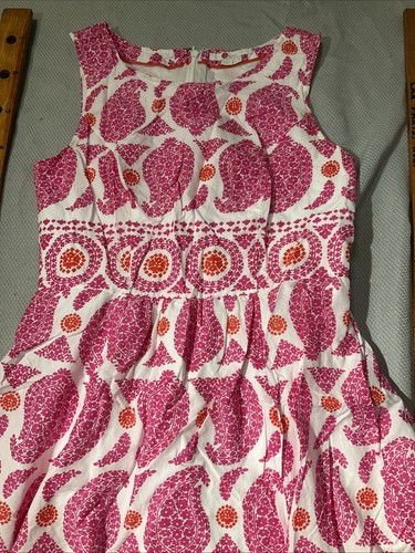 Boden Dress Womens Size 6 Pink White Lizzie Shift Paisley Lined Sleeveless Midi - Picture 2 of 14