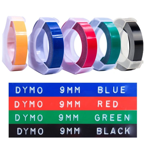 Ruban D'Étiquetage 3D Manuel Compatible Dymo 9mm x 3m Noir Rouge Bleu Jaune Vert