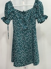 SHEIN Women's Ditsy Green Floral Square Neck Puff Sleeve Dress,Size 2.NWT.  2N