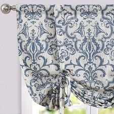 Linen Tie Up Valance for 42"W x 45"L Pack of 1 Baroque  Slate Blue on Flax