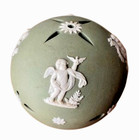 Wedgwood Sage Green Jasperware Pomander with white Cherubs and floral relief — photo 6