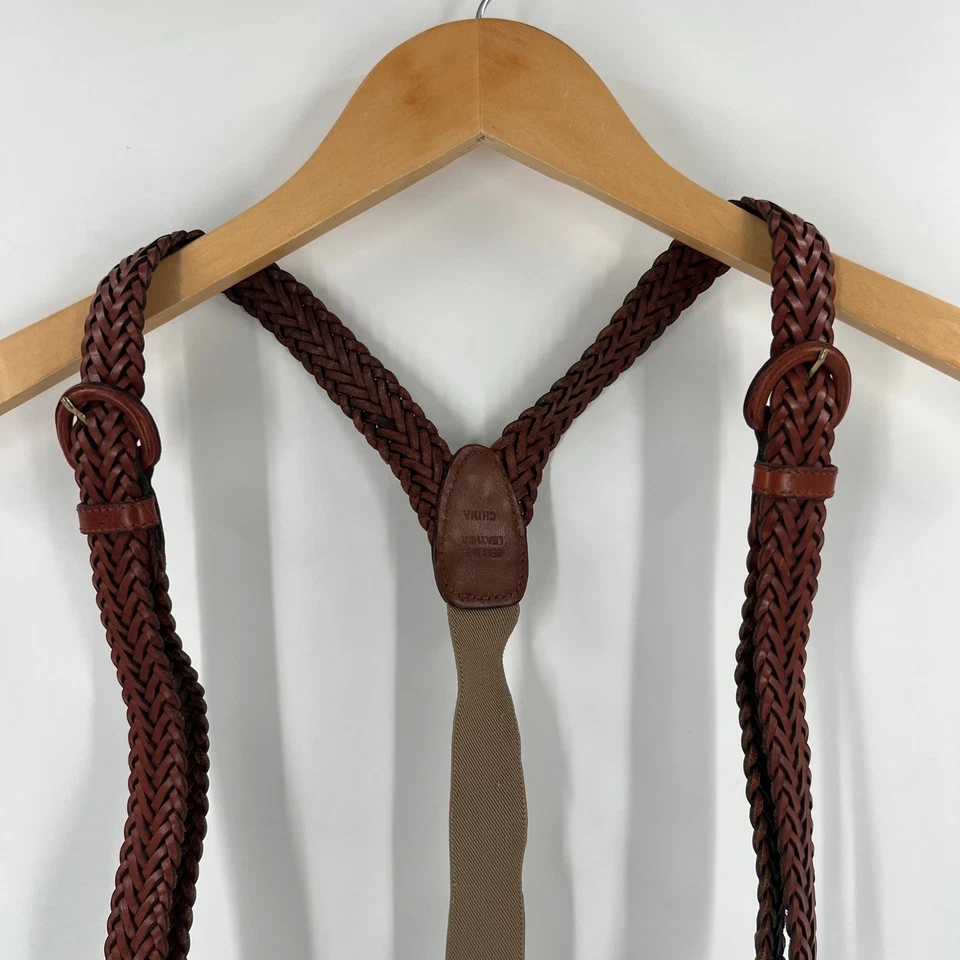 Tirantes trenzados marrones vintage de cuero Dapper Steampunk boda Foto 4 de 4