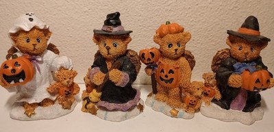 Halloween Figurine Angel Bears Ghost Pumpkin Witch Knick Knack Decor Set 4 Resin