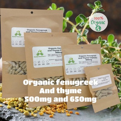 USDA Certified Organic Fenugreek and Thyme, 500mg and 650mg Vegetarian or