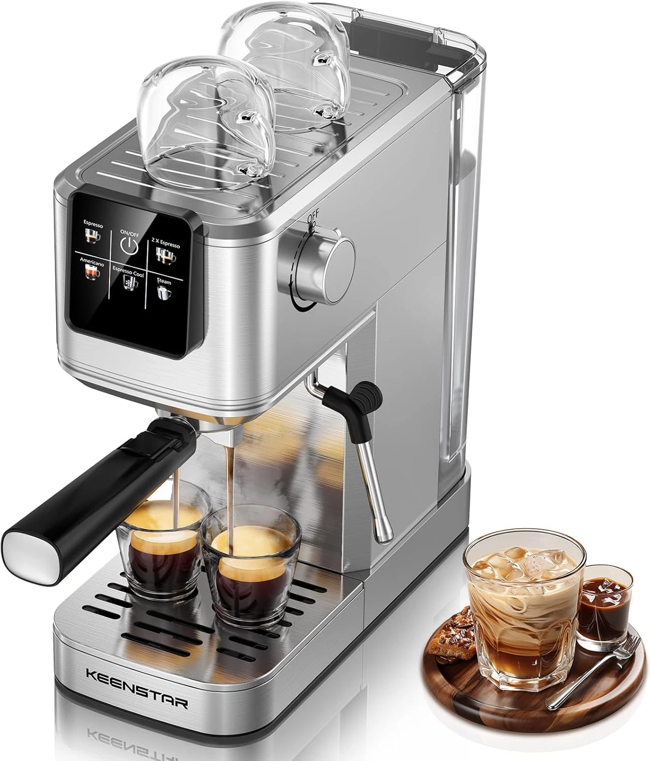 20Bar Espresso Machine with Rapid Brew & Milk Frother, Stainless Steel