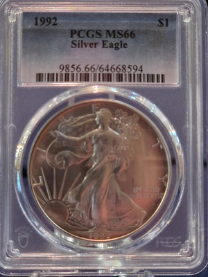 #ad 1992 Silver American Eagle $1 PCGS MS66 Beautiful OG Coin Graded 03 2026 $99.36