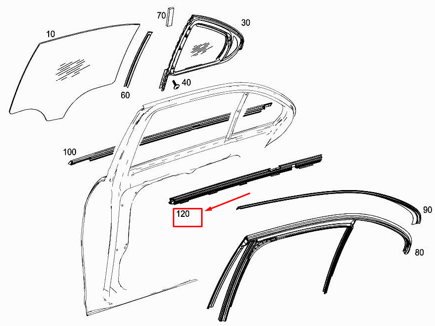 MERCEDES-BENZ E W213 Türfensterdichtung hinten rechts A2137350865