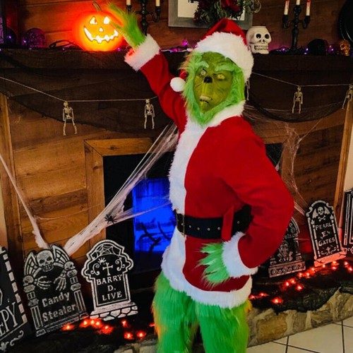 Disfraz de El Grinch Máscara Juegos con disfraces Adulto Papá Noel Vestido Elegante Conjunto Fiesta de Cumpleaños Reino Unido - Imagen 6 de 18
