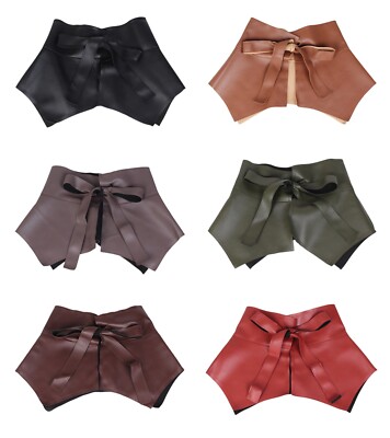 Women Faux Leather Ruffle Skirt Waist Belt Dress Corset Knot Waistband XP24182