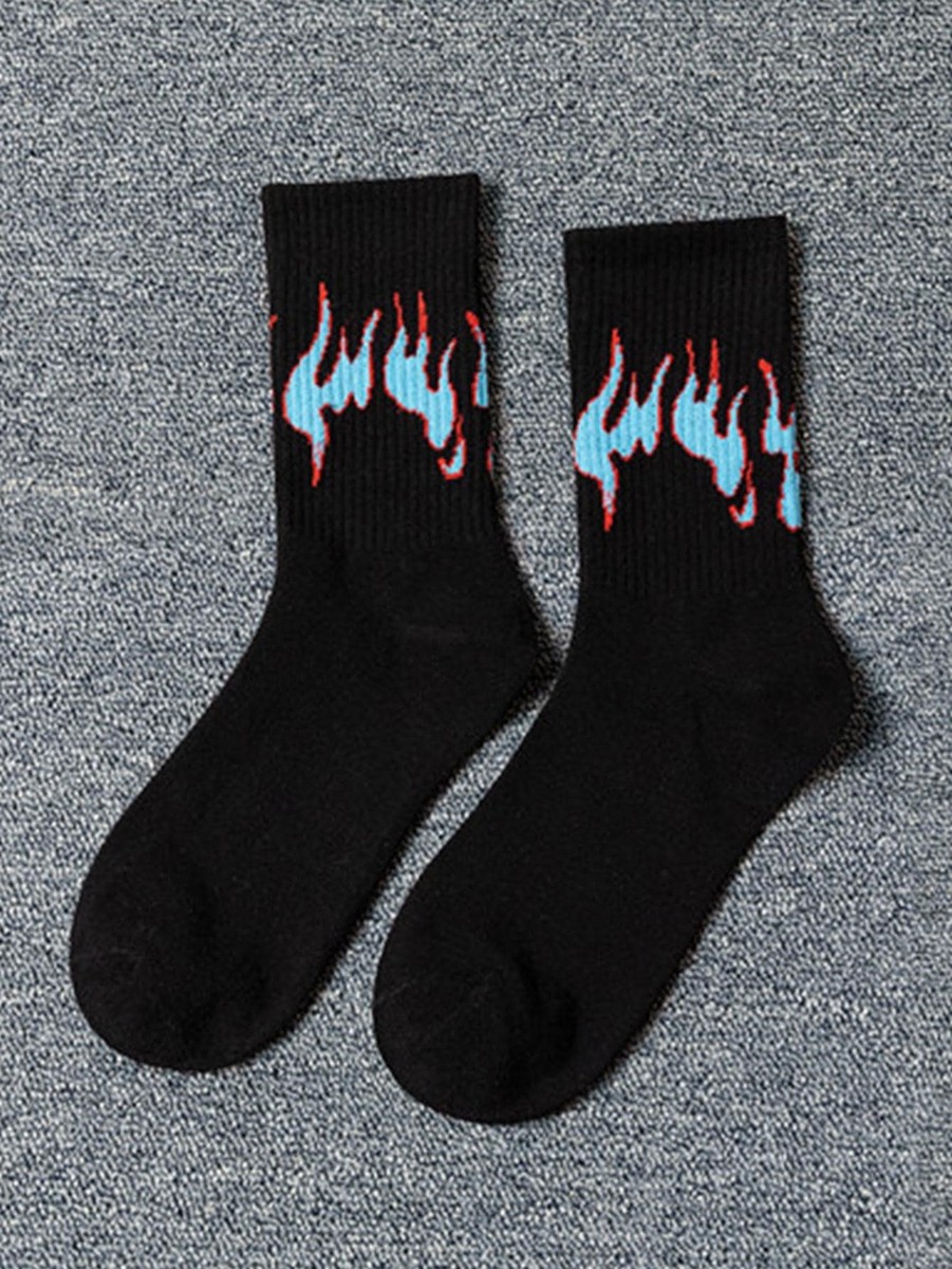 Blue Fire Black Crew Socks for Men Fun Socks Funky Socks Novelty
