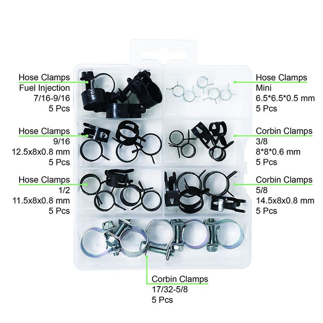 Assorted Corbin Clamps Fuel Injection Hose Clamps Assortment Kit,35 Pcs
