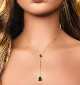 Authentic 3Ct Pear Cut Lab-Created Emerald Lariat Teardrop Necklace 14K Yellow Gold Plated