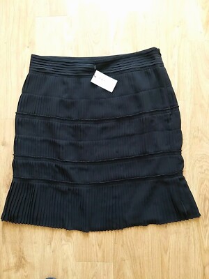 BNWT - L.K. BENNETT size 16 Brea Black Knee Length Pleated Party Skirt NEW TAGS