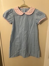 Southern Smocked Company Girls Dress Blue w/ White Red Apple Collar Size 5