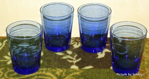 Libbey Cobalt Blue Glasses 4 Doubled Oldfasioned 6 tall Tumblers EXC