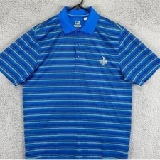 US Open Golf Polo Shirt Mens Medium DryTec Blue Striped Golf Rugby Cutter Buck