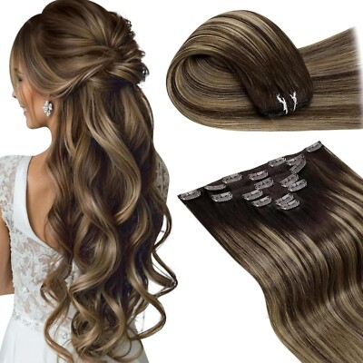LaaVoo Balayage Haarverlängerung Clip in Echthaar Remy 14 Zoll #4/27/4