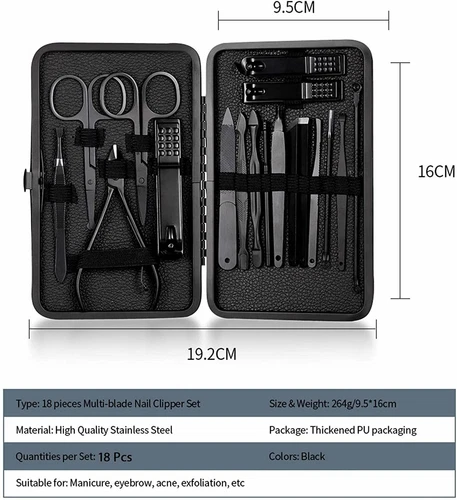 18Pieces Manicure Nail Clippers Grooming Kit Cuticle Remover Pedicure Care Tool - Picture 2 of 11