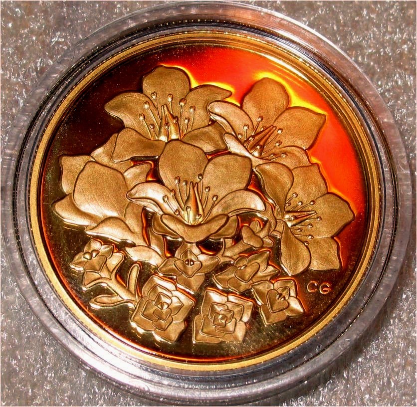 安即在銘　銀彫金カマキリ鏡蓋根付　9g 東Y7-0730⭐︎2Fタエチ 2008 CANADA $350 DOLLARS 99999 PURE GOLD COIN PURPLE SAXIFRAGE