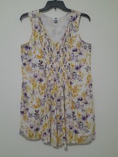 Old Navy Size L Floral Multicolor Pleated Boho V Neck  Sleeveless Swing Dress