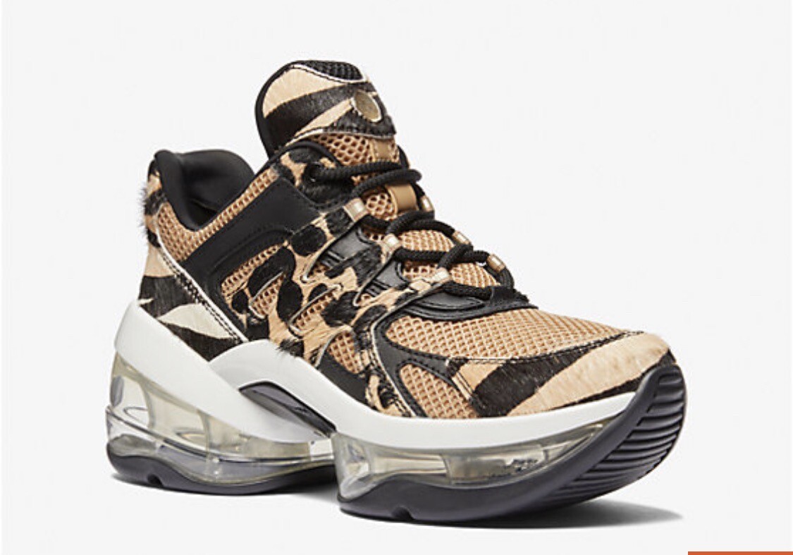 【Michael Kors】Olympia Sport Printed Hair and Mesh Trainer NEW MICHAEL KORS Olympia Sport Extreme Printed Calf Hair and