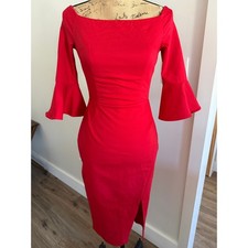 Zara Basic Red Cocktail Dress Flared Sleeves Size XS